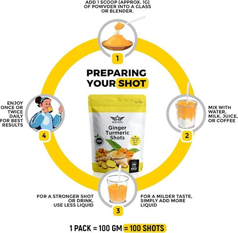 Vitalute Ginger Turmeric Powder - Ginger Turmeric Supplement Fortified with Orange, Curcumin, Vitamin C, Vitamin D, Zinc. 100g/100 Shots of Ginger Juice, Turmeric Juice for Joint, Gut, Keto, Immunity in Kuwait