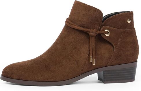 Ankle Boots for Women Low Heel Round Toe Chunky Short Booties with Side Zipper Fall Winter Boots in Kuwait