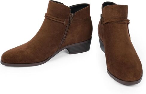 Ankle Boots for Women Low Heel Round Toe Chunky Short Booties with Side Zipper Fall Winter Boots in Kuwait