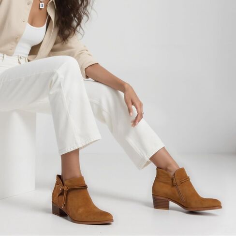 Ankle Boots for Women Low Heel Round Toe Chunky Short Booties with Side Zipper Fall Winter Boots in Kuwait