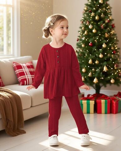 Kucnuzki Toddler Baby Girl Clothes Outfit Long Sleeve Plain T Shirt Top Baby Girl Pants Leggings Two Piece Outfits Set in Kuwait