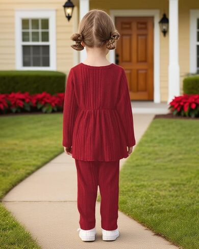 Kucnuzki Toddler Baby Girl Clothes Outfit Long Sleeve Plain T Shirt Top Baby Girl Pants Leggings Two Piece Outfits Set in Kuwait