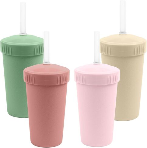 Re-Play 10 oz. Straw Cups for Kids with Silicone Locking Straws - Dishwasher & Microwave Safe - Made in USA - Set of 4-7.37" x 7.37" x 1.25" - Mermaid in Saudi Arabia