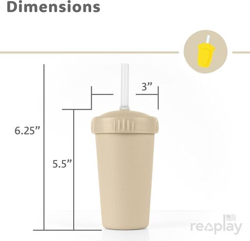 Re-Play 10 oz. Straw Cups for Kids with Silicone Locking Straws - Dishwasher & Microwave Safe - Made in USA - Set of 4-7.37" x 7.37" x 1.25" - Mermaid in Saudi Arabia