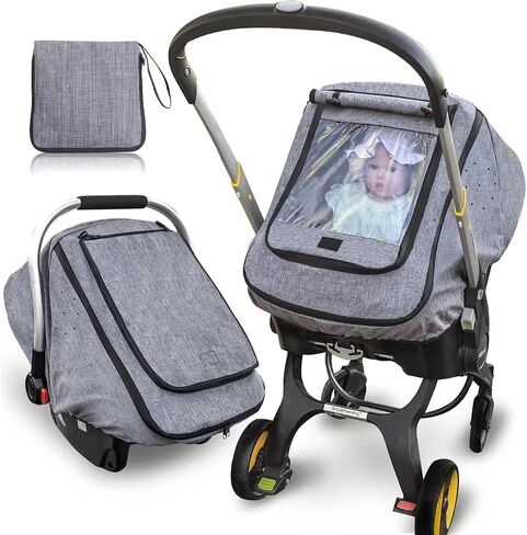 Car Seat Rain Cover,Universal Baby Stroller Accessory for Infant Car Seat Stroller,Waterproof, Windproof Protection,Protect from Dust Snow(Grey) in Kuwait