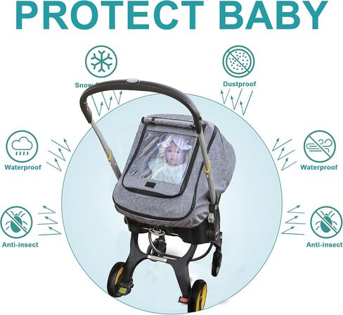 Car Seat Rain Cover,Universal Baby Stroller Accessory for Infant Car Seat Stroller,Waterproof, Windproof Protection,Protect from Dust Snow(Grey) in Kuwait