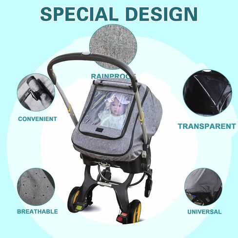 Car Seat Rain Cover,Universal Baby Stroller Accessory for Infant Car Seat Stroller,Waterproof, Windproof Protection,Protect from Dust Snow(Grey) in Kuwait
