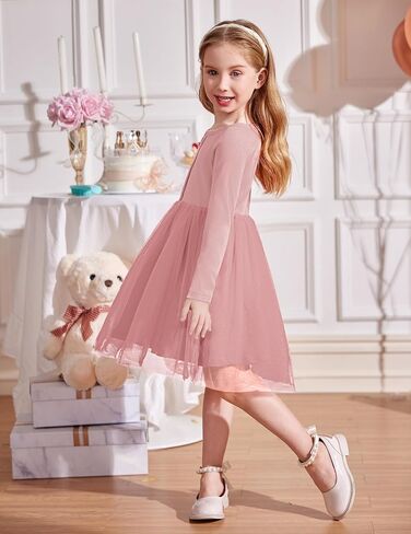 Arshiner Toddler Girls Tutu Dress Long Sleeve Fall Winter Button Front Party Tulle Dresses 2-8Y in Kuwait