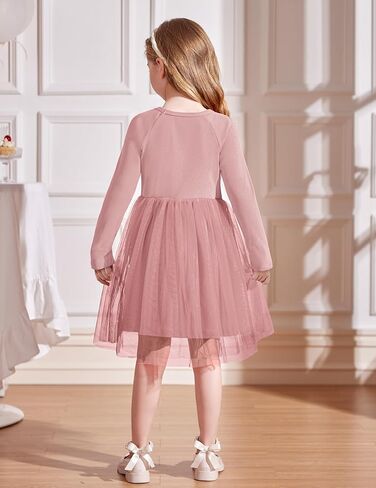 Arshiner Toddler Girls Tutu Dress Long Sleeve Fall Winter Button Front Party Tulle Dresses 2-8Y in Kuwait