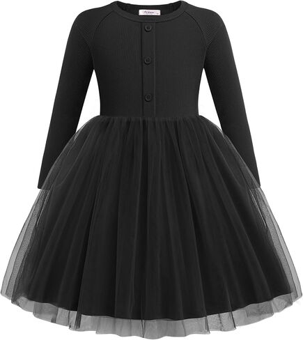 Arshiner Toddler Girls Tutu Dress Long Sleeve Fall Winter Button Front Party Tulle Dresses 2-8y in Saudi Arabia