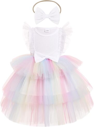 Obeeii Toddler Baby Flower Girl Girt Dress Floral Termed Tulle Tulle Tutu Dress مع فستان حفلة عيد ميلاد الأميرة in Kuwait