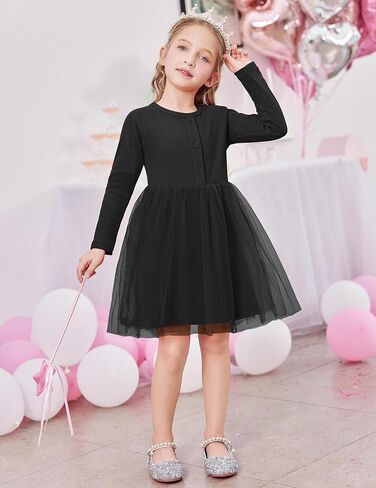 Arshiner Toddler Girls Tutu Dress Long Sleeve Fall Winter Button Front Party Tulle Dresses 2-8y in Saudi Arabia