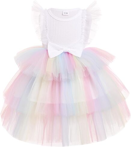 Obeeii Toddler Baby Flower Girl Girt Dress Floral Termed Tulle Tulle Tutu Dress مع فستان حفلة عيد ميلاد الأميرة in Kuwait