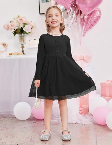 Arshiner Toddler Girls Tutu Dress Long Sleeve Fall Winter Button Front Party Tulle Dresses 2-8y in Saudi Arabia