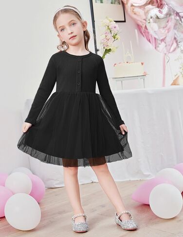 Arshiner Toddler Girls Tutu Dress Long Sleeve Fall Winter Button Front Party Tulle Dresses 2-8y in Saudi Arabia