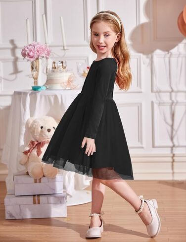 Arshiner Toddler Girls Tutu Dress Long Sleeve Fall Winter Button Front Party Tulle Dresses 2-8y in Saudi Arabia