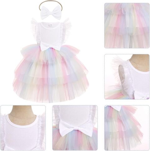 Obeeii Toddler Baby Flower Girl Girt Dress Floral Termed Tulle Tulle Tutu Dress مع فستان حفلة عيد ميلاد الأميرة in Kuwait