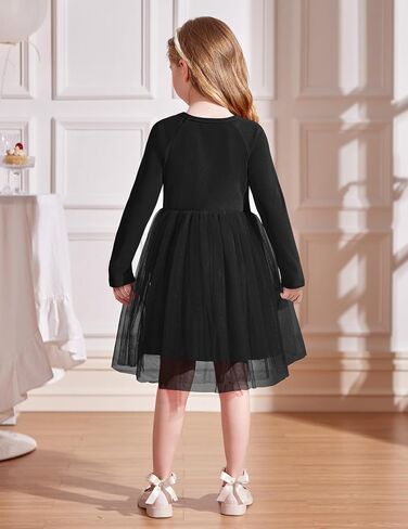 Arshiner Toddler Girls Tutu Dress Long Sleeve Fall Winter Button Front Party Tulle Dresses 2-8y in Saudi Arabia