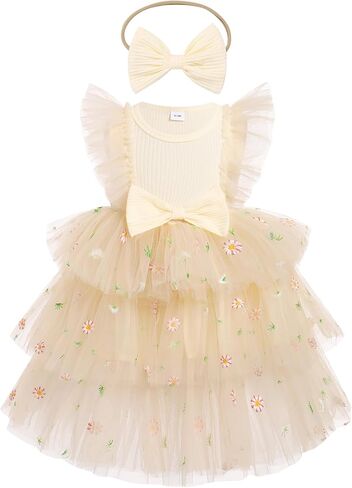Obeeii Toddler Baby Flower Girl Girt Dress Floral Termed Tulle Tulle Tutu Dress مع فستان حفلة عيد ميلاد الأميرة in Kuwait