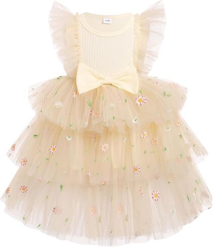 Obeeii Toddler Baby Flower Girl Girt Dress Floral Termed Tulle Tulle Tutu Dress مع فستان حفلة عيد ميلاد الأميرة in Kuwait