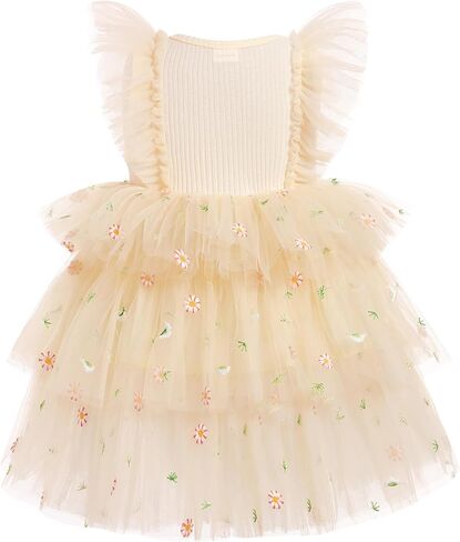 Obeeii Toddler Baby Flower Girl Girt Dress Floral Termed Tulle Tulle Tutu Dress مع فستان حفلة عيد ميلاد الأميرة in Kuwait