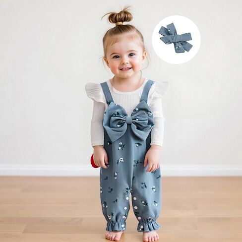 Infant Baby Girl Fall Clothes Ruffle Floral Romper Corduroy Jumpsuit Headband Newborn Winter One Piece Outfit in Kuwait
