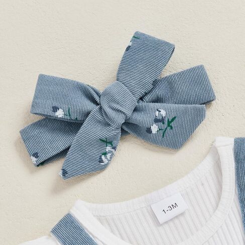 Infant Baby Girl Fall Clothes Ruffle Floral Romper Corduroy Jumpsuit Headband Newborn Winter One Piece Outfit in Kuwait