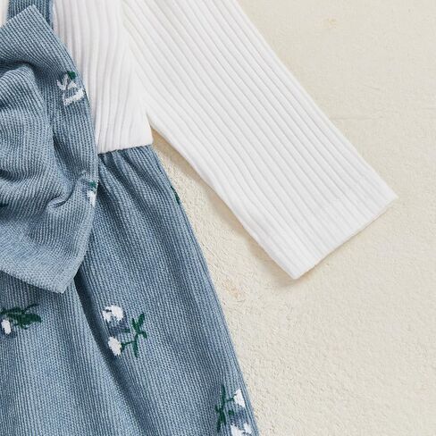 Infant Baby Girl Fall Clothes Ruffle Floral Romper Corduroy Jumpsuit Headband Newborn Winter One Piece Outfit in Kuwait