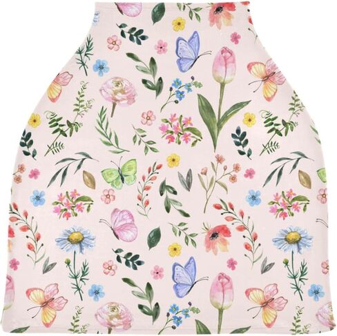 Watercolor Butterfly Spring Flowers Baby Car Seat Covers Cute Wildflowers Carseat Canopy Soft Infant Stroller Cover Nursing Breastfeeding Covers for Girls Boys Newborn Fit Summer Spring Autumn in Saudi Arabia