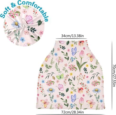 Watercolor Butterfly Spring Flowers Baby Car Seat Covers Cute Wildflowers Carseat Canopy Soft Infant Stroller Cover Nursing Breastfeeding Covers for Girls Boys Newborn Fit Summer Spring Autumn in Saudi Arabia