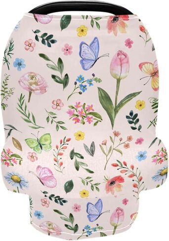 Watercolor Butterfly Spring Flowers Baby Car Seat Covers Cute Wildflowers Carseat Canopy Soft Infant Stroller Cover Nursing Breastfeeding Covers for Girls Boys Newborn Fit Summer Spring Autumn in Saudi Arabia