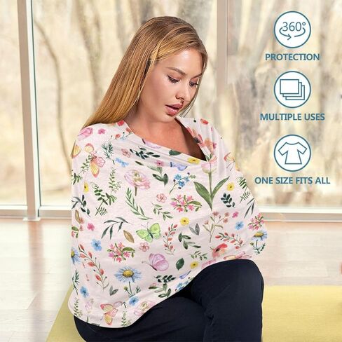 Watercolor Butterfly Spring Flowers Baby Car Seat Covers Cute Wildflowers Carseat Canopy Soft Infant Stroller Cover Nursing Breastfeeding Covers for Girls Boys Newborn Fit Summer Spring Autumn in Saudi Arabia