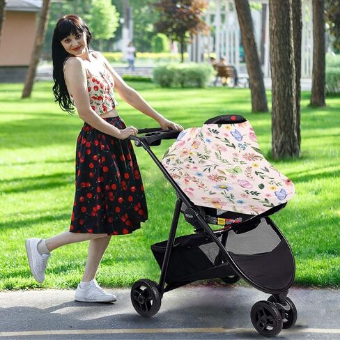 Watercolor Butterfly Spring Flowers Baby Car Seat Covers Cute Wildflowers Carseat Canopy Soft Infant Stroller Cover Nursing Breastfeeding Covers for Girls Boys Newborn Fit Summer Spring Autumn in Saudi Arabia