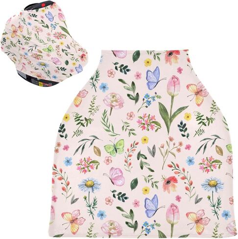 Watercolor Butterfly Spring Flowers Baby Car Seat Covers Cute Wildflowers Carseat Canopy Soft Infant Stroller Cover Nursing Breastfeeding Covers for Girls Boys Newborn Fit Summer Spring Autumn in Saudi Arabia