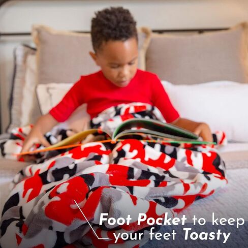 Kidz Patented Foot Blanket – Fancy Feline – 40" x 50" with 15" Deep Foot Pocket, Plush Velvety Fleece Blanket for Kids,Everyday Luxurious Comfort, Machine Washable, Gift Idea (non-electric) in Saudi Arabia
