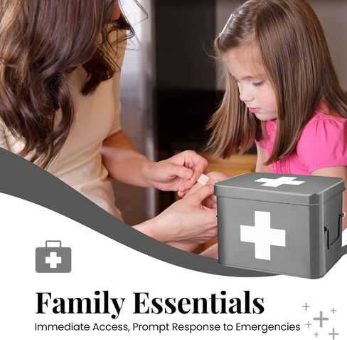 Flexzion Large Metal First Aid Box Empty, 13-Inch, Red with White Cross | Vintage Medicine Box and First Aid Storage Organizer with Removable Tray and Dividers; Empty Box Only, Supplies Not Included in Saudi Arabia