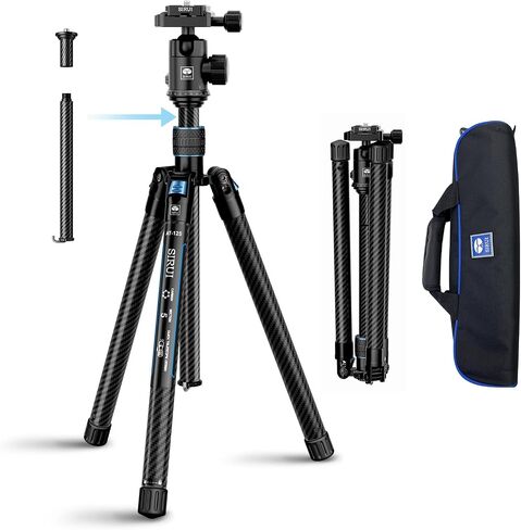 SIRUI Carbon Fiber Tripod with B-00K Panoramic Ball Head, 59.8" Compact Lightweight Travel Tripod AT-125, Quick Release Reverse Folding Legs, Reversible Center Column, Max Load 22lbs - Traveler X-I in Saudi Arabia