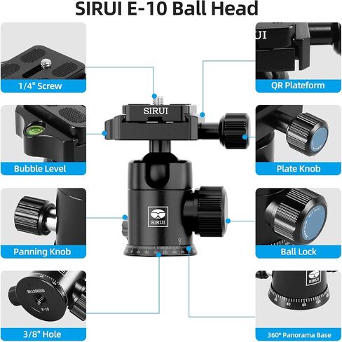 SIRUI Carbon Fiber Tripod with B-00K Panoramic Ball Head, 59.8" Compact Lightweight Travel Tripod AT-125, Quick Release Reverse Folding Legs, Reversible Center Column, Max Load 22lbs - Traveler X-I in Saudi Arabia