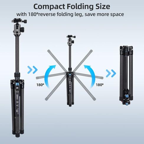 SIRUI Carbon Fiber Tripod with B-00K Panoramic Ball Head, 59.8" Compact Lightweight Travel Tripod AT-125, Quick Release Reverse Folding Legs, Reversible Center Column, Max Load 22lbs - Traveler X-I in Saudi Arabia