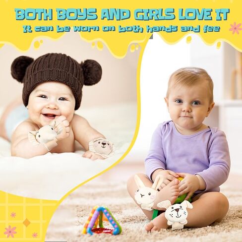 4 Pieces Baby Wrist Rattles Animal Pattern Newborn Rattle Foot Rattles Toy for Babies Boy Girl Infant Birthday Gifts Educational Toys, 4 Designs (Rabbit Dog Lion Elephant) in Saudi Arabia