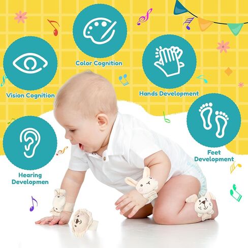 4 Pieces Baby Wrist Rattles Animal Pattern Newborn Rattle Foot Rattles Toy for Babies Boy Girl Infant Birthday Gifts Educational Toys, 4 Designs (Rabbit Dog Lion Elephant) in Saudi Arabia