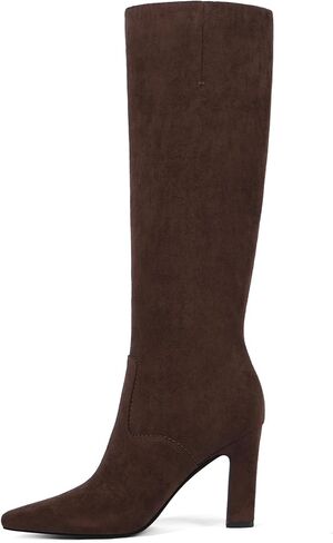 أحذية عالية للنساء للنساء 3 "كعب مكتنزة مربع إصبع القدم الخريف سحاب شتاء سحاب لبوتس الطول للنساء in Kuwait