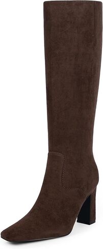 أحذية عالية للنساء للنساء 3 "كعب مكتنزة مربع إصبع القدم الخريف سحاب شتاء سحاب لبوتس الطول للنساء in Kuwait