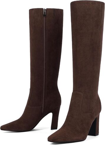 أحذية عالية للنساء للنساء 3 "كعب مكتنزة مربع إصبع القدم الخريف سحاب شتاء سحاب لبوتس الطول للنساء in Kuwait