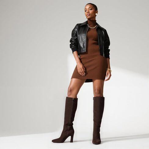 أحذية عالية للنساء للنساء 3 "كعب مكتنزة مربع إصبع القدم الخريف سحاب شتاء سحاب لبوتس الطول للنساء in Kuwait