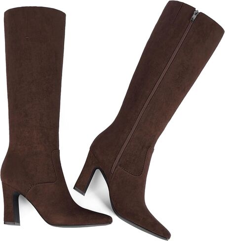 أحذية عالية للنساء للنساء 3 "كعب مكتنزة مربع إصبع القدم الخريف سحاب شتاء سحاب لبوتس الطول للنساء in Kuwait