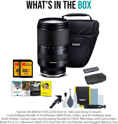 Tamron 18-300mm f/3.5-6.3 DI III-A VC VXD Lens (E-MOUNT) مع جناح البرامج ، وحالة الكاميرا ومجموعة الملحقات ، وقارئ بطاقة SD 2 في 1 وحالة حمل (6 عناصر) in Saudi Arabia