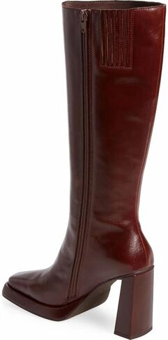Dsevht Black Leather Knee High Boots for Women Platform Chunky Block Heeled Tall Long Boots Square Toe and Side Zipper Design Fashion Dress 70s Gogo Boot in Kuwait