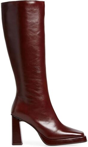 Dsevht Black Leather Knee High Boots for Women Platform Chunky Block Heeled Tall Long Boots Square Toe and Side Zipper Design Fashion Dress 70s Gogo Boot in Kuwait