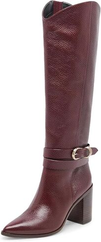 WIRALOMI Knee High Boots for Women Pointed Toe Chunky Heel Boots Metal Buckle Boots with Side Zipper in Kuwait